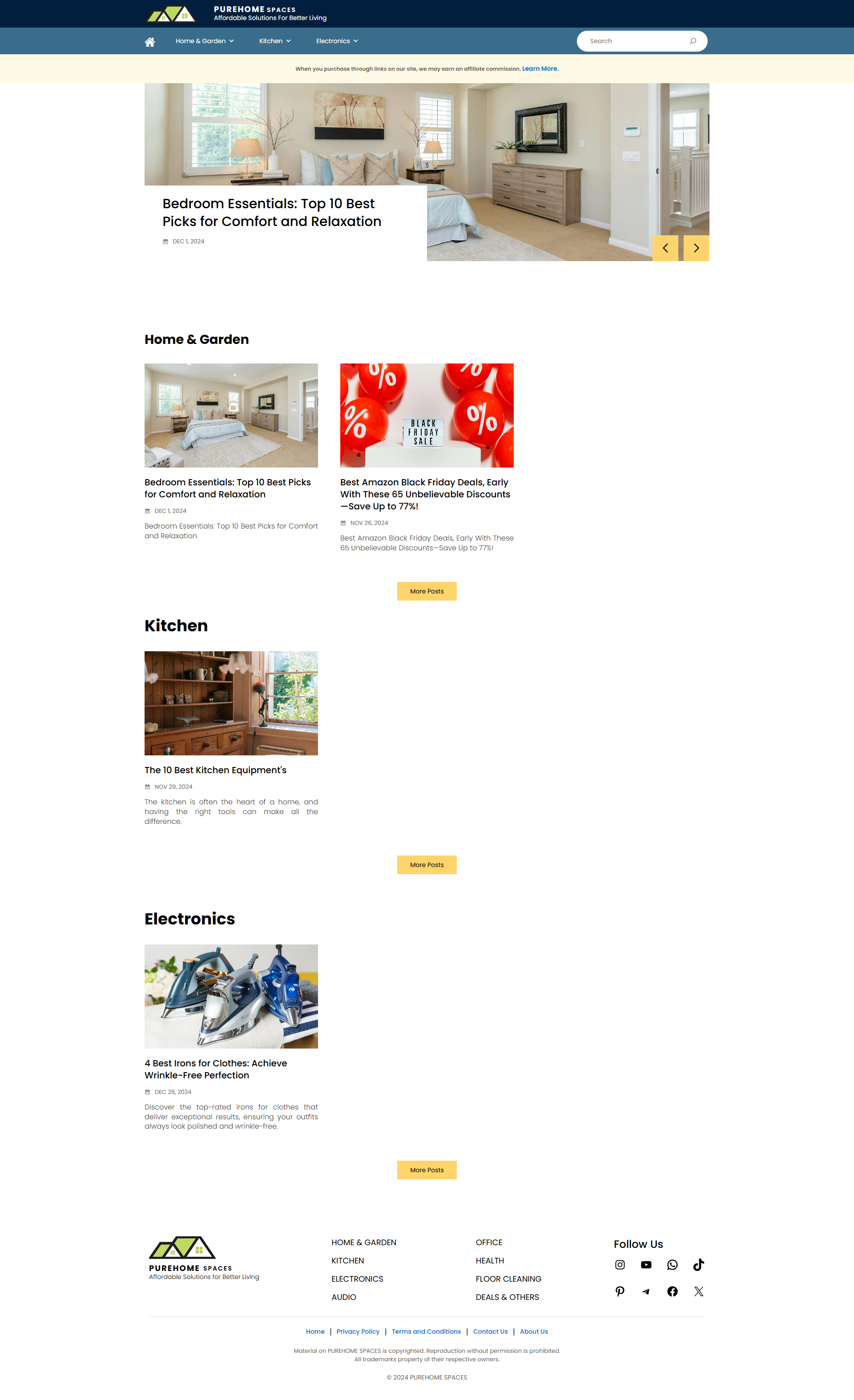 PureHome Spaces blog website showcasing interior design articles and home decor inspiration